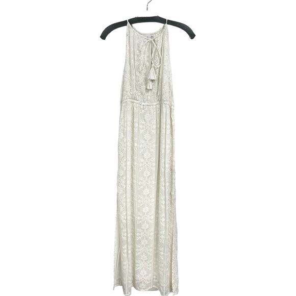 Tessora White Hand Embellished Sequin Tassel Tie Side Slit Maxi Dress XS - Picture 1 of 7